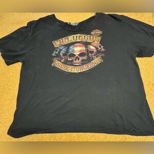 Harley-Davidson Las Vegas Skull Flag Graphic T-Shirt Cut Collar 3XL Biker J